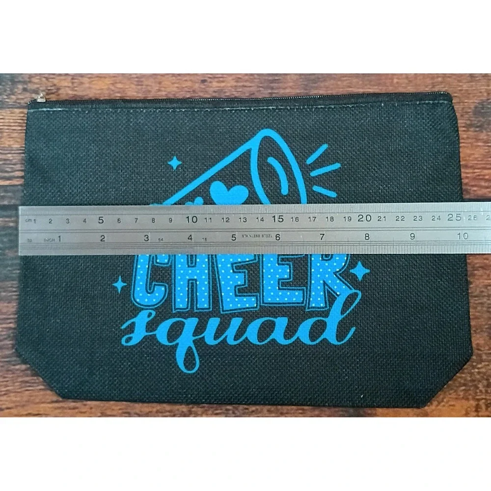 Cheer Squad Makeup Bag Black Canvas‎ Teal Cheerleading Zipper Pouch Accessory